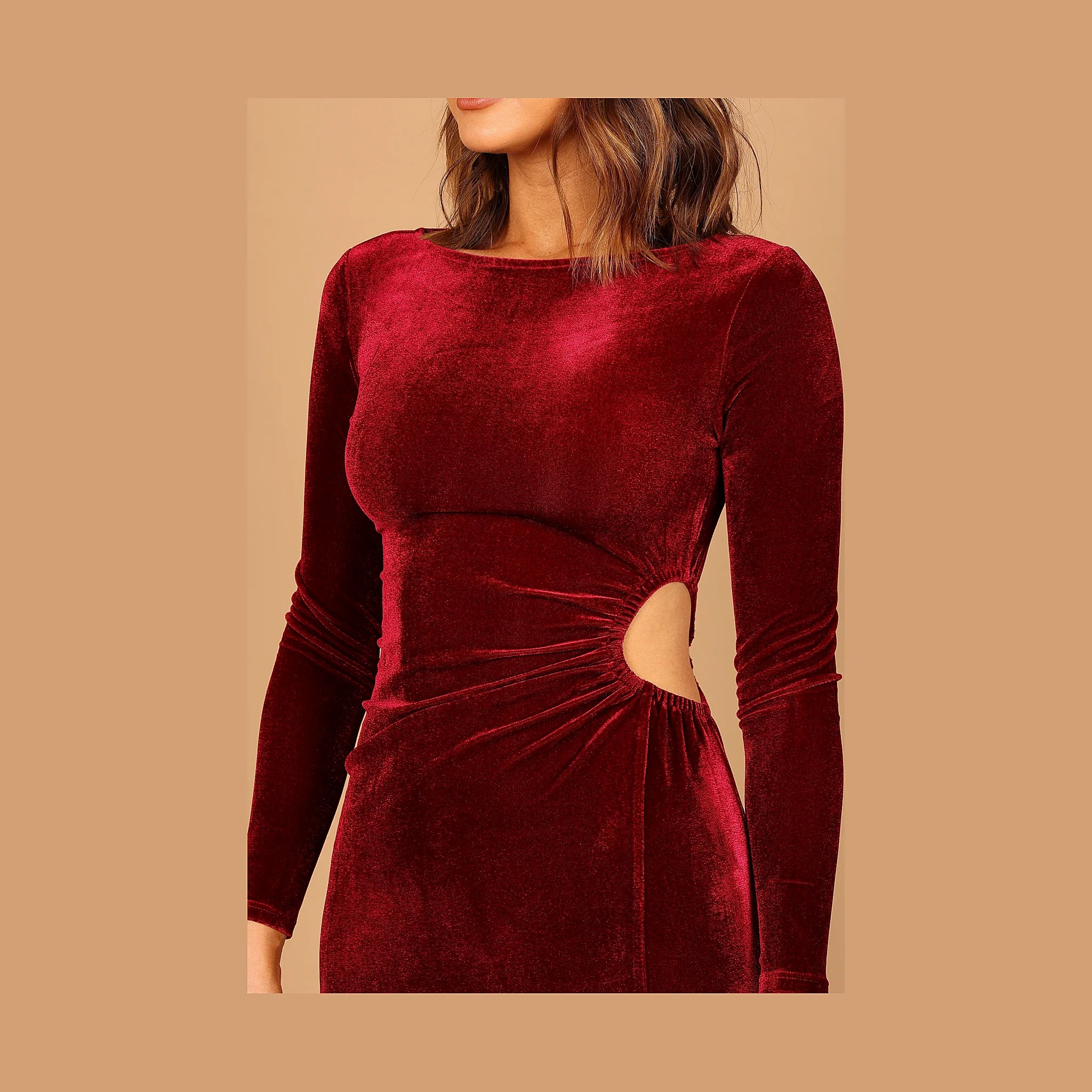 Unlined velvet maxi dress in a rich wine shade