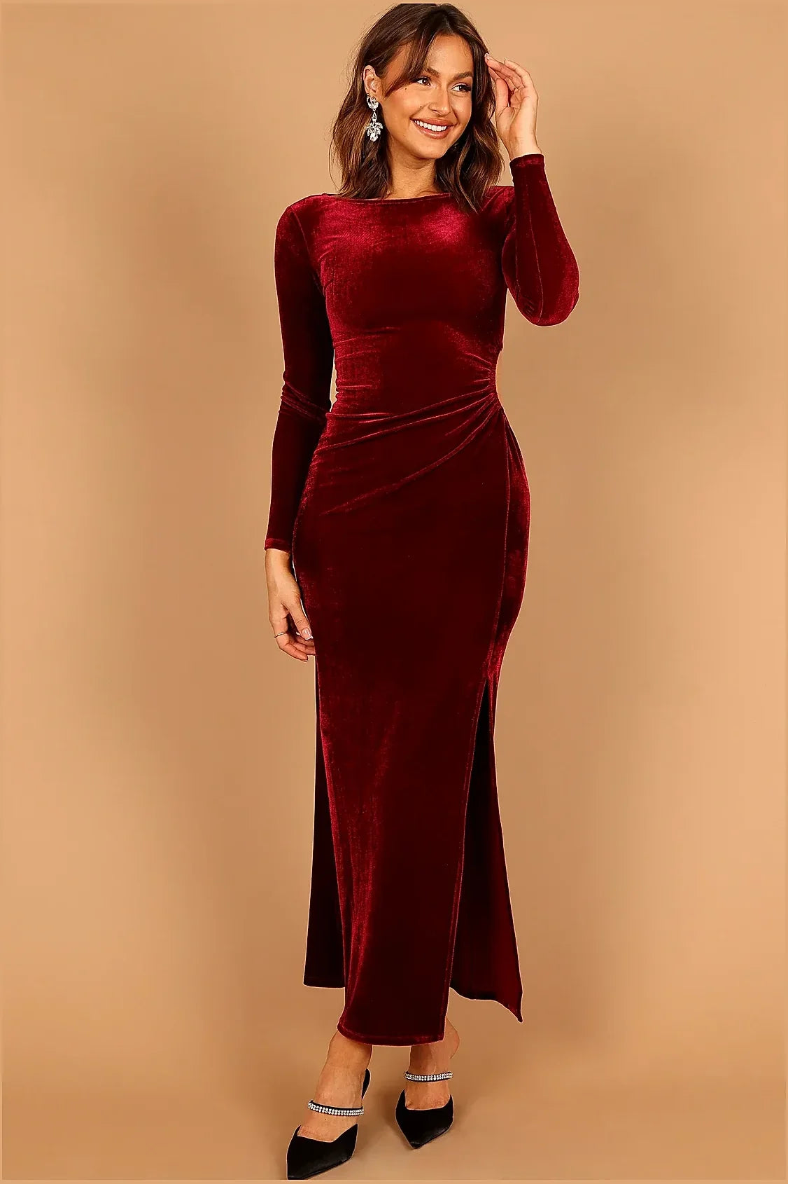 Sarine Long Sleeve Maxi Dress - Wine