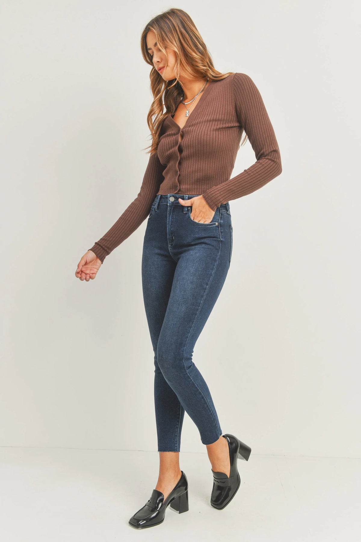 Skinny leg contoured smoothly through hips and thighs