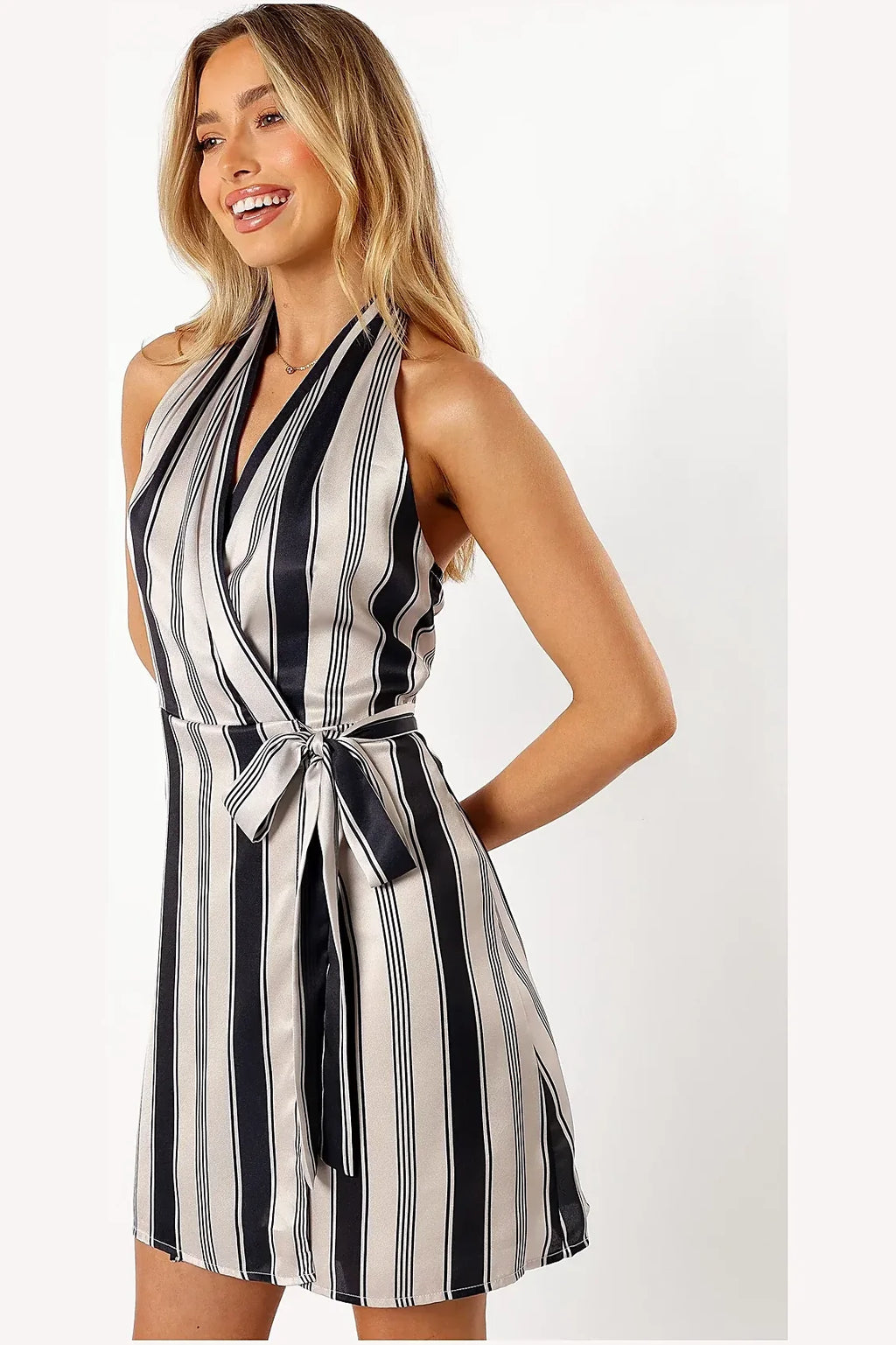 Silvio Halterneck Wrap Mini Dress - Black Cream