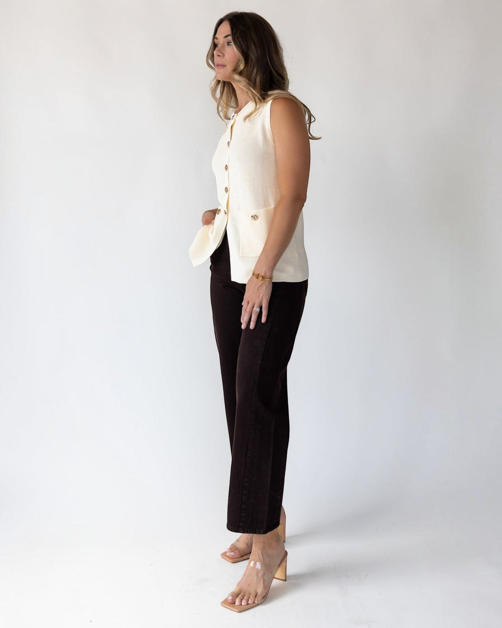 Knit Button Vest - Cream
