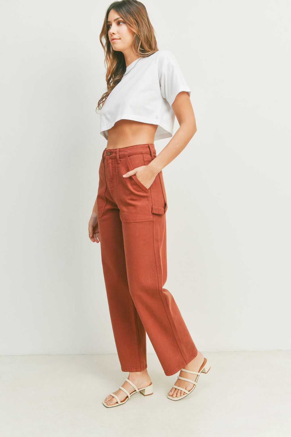 High rise waist on a relaxed workwear denim