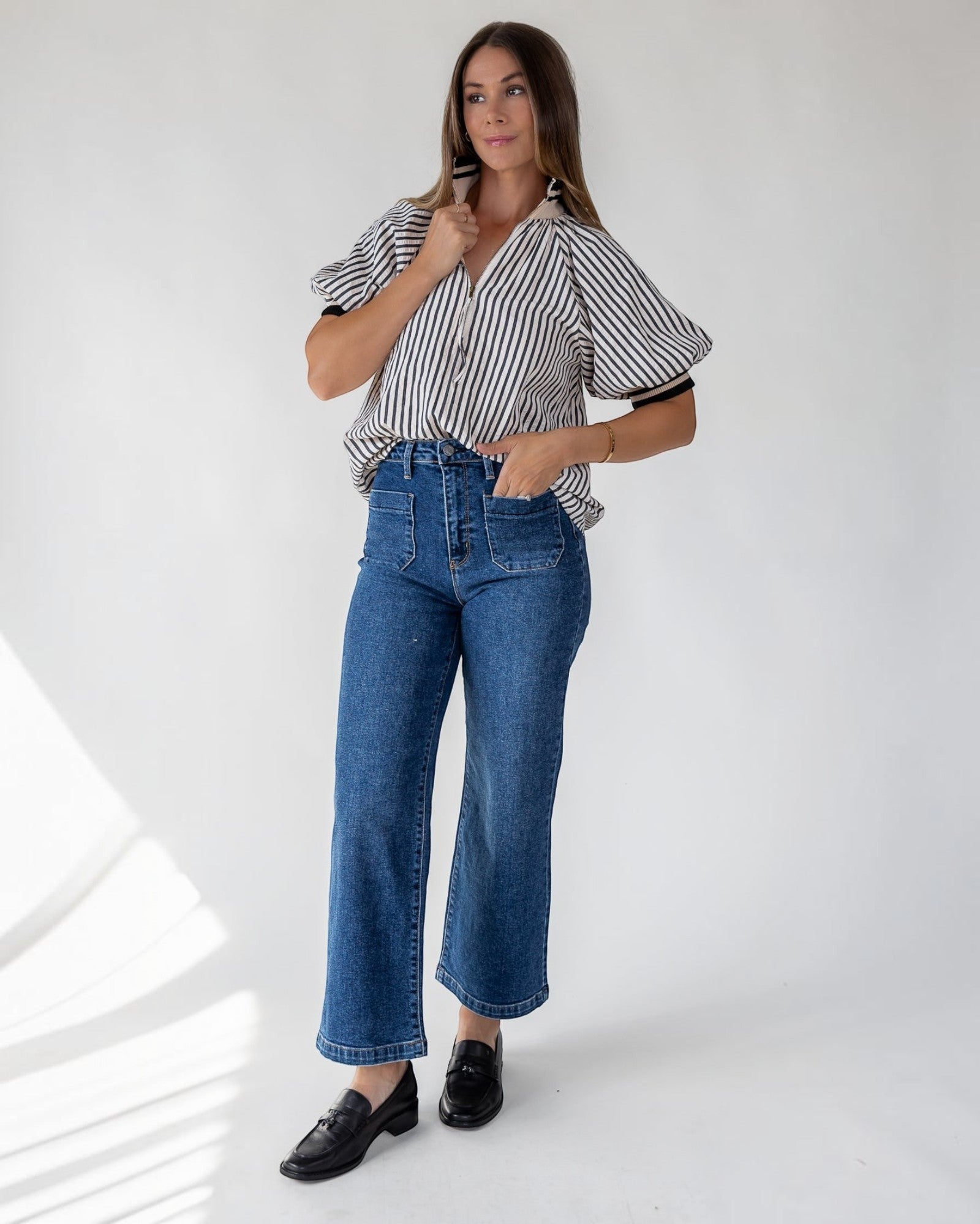 Relaxed striped body, unlined and non-sheer