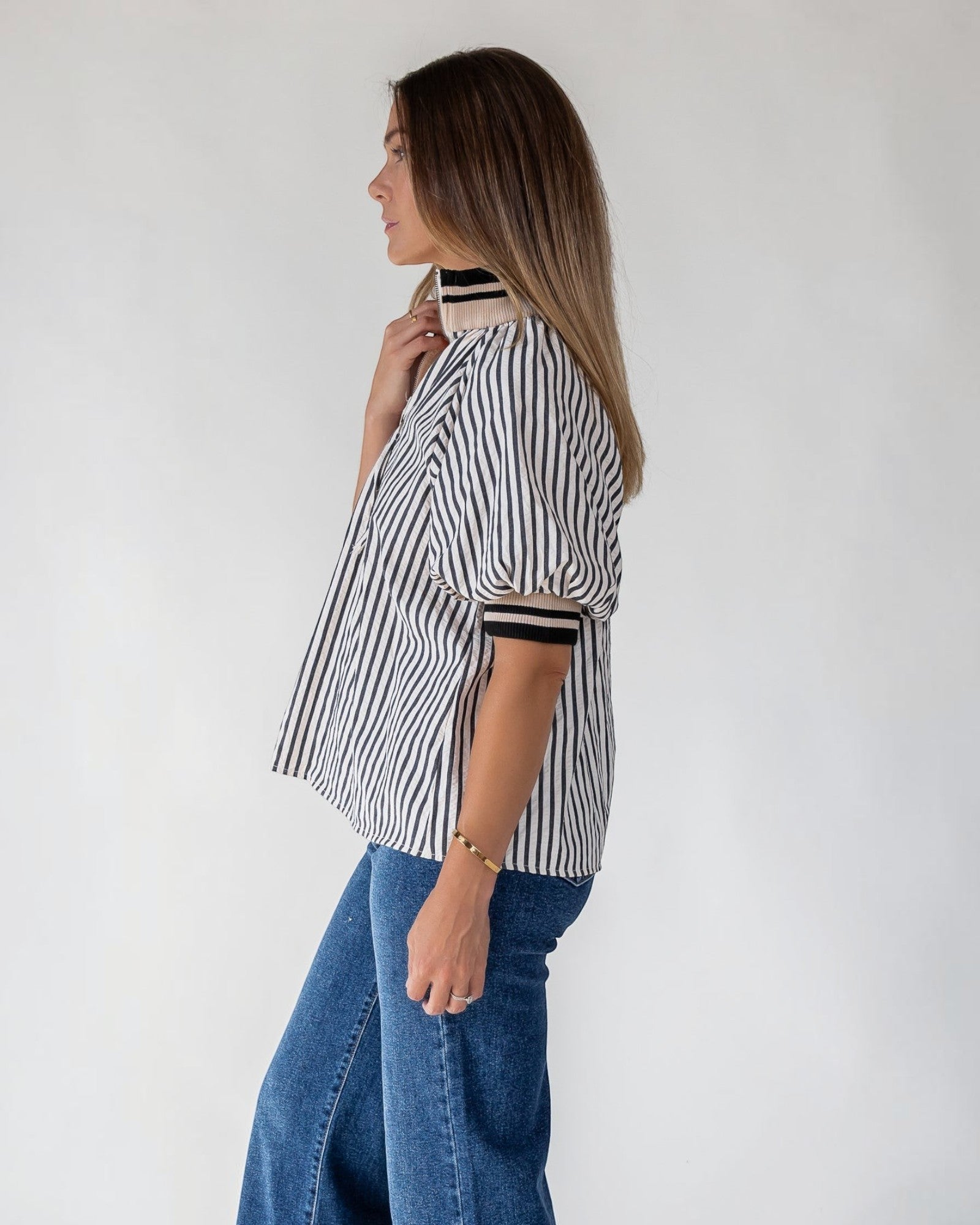 Black Stripe Half-Zip Top