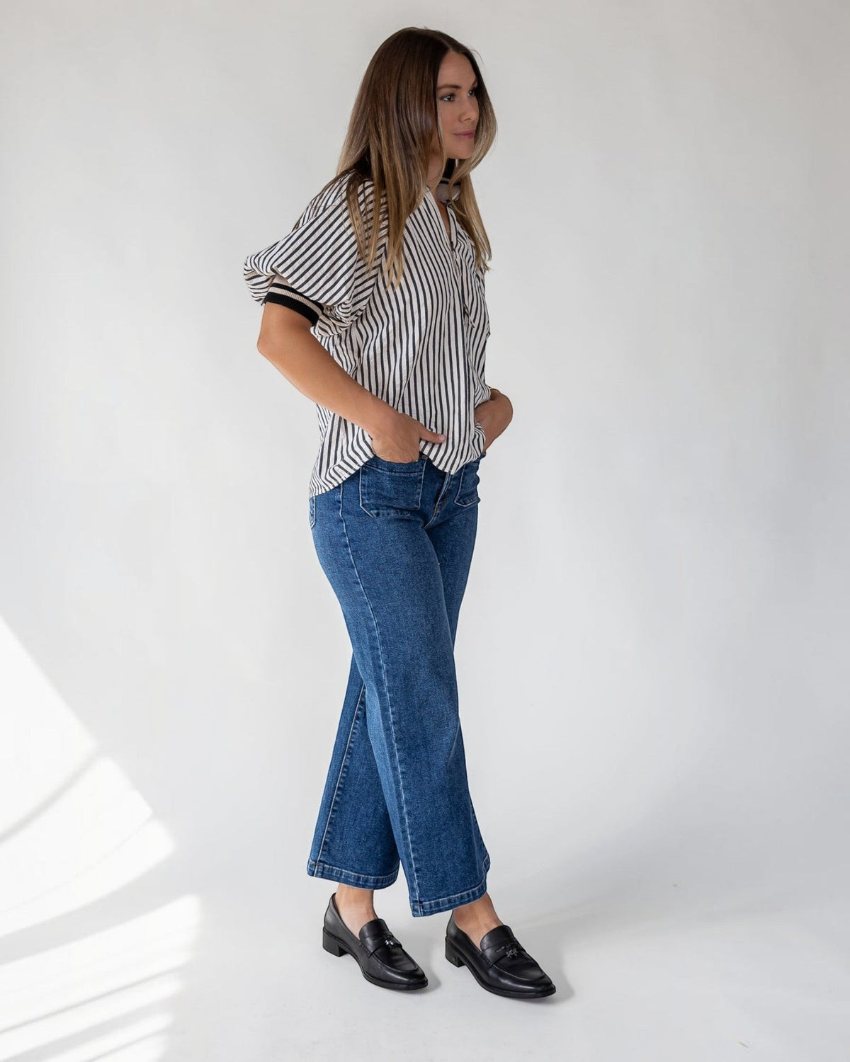Black Stripe Half-Zip Top