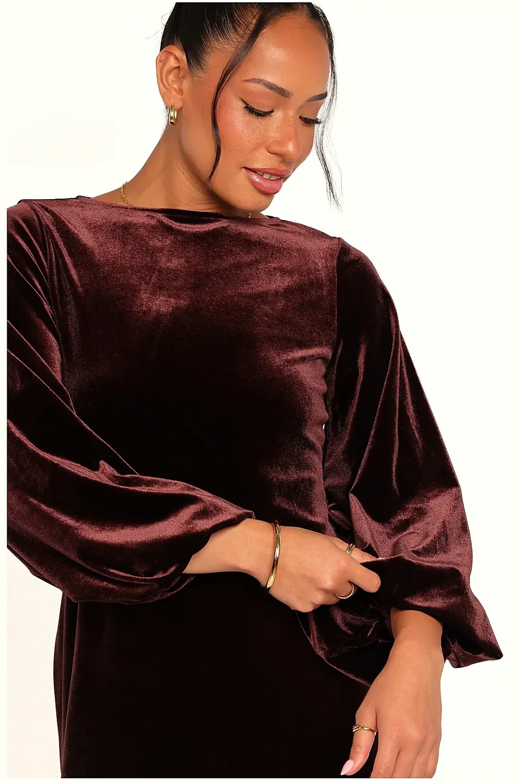 Twylar Long Sleeve Velvet Mini Dress - Brown