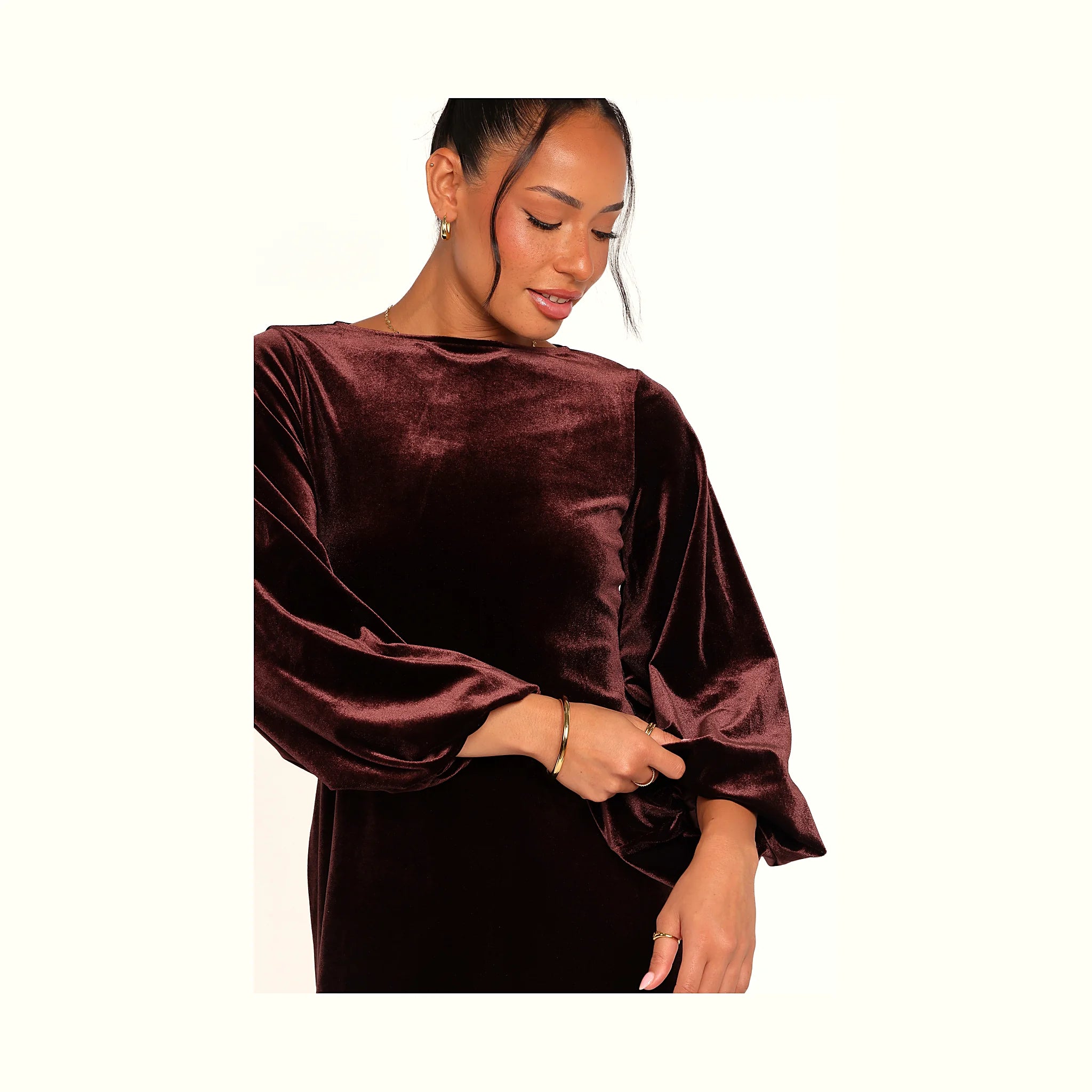 Twylar Long Sleeve Velvet Mini Dress - Brown