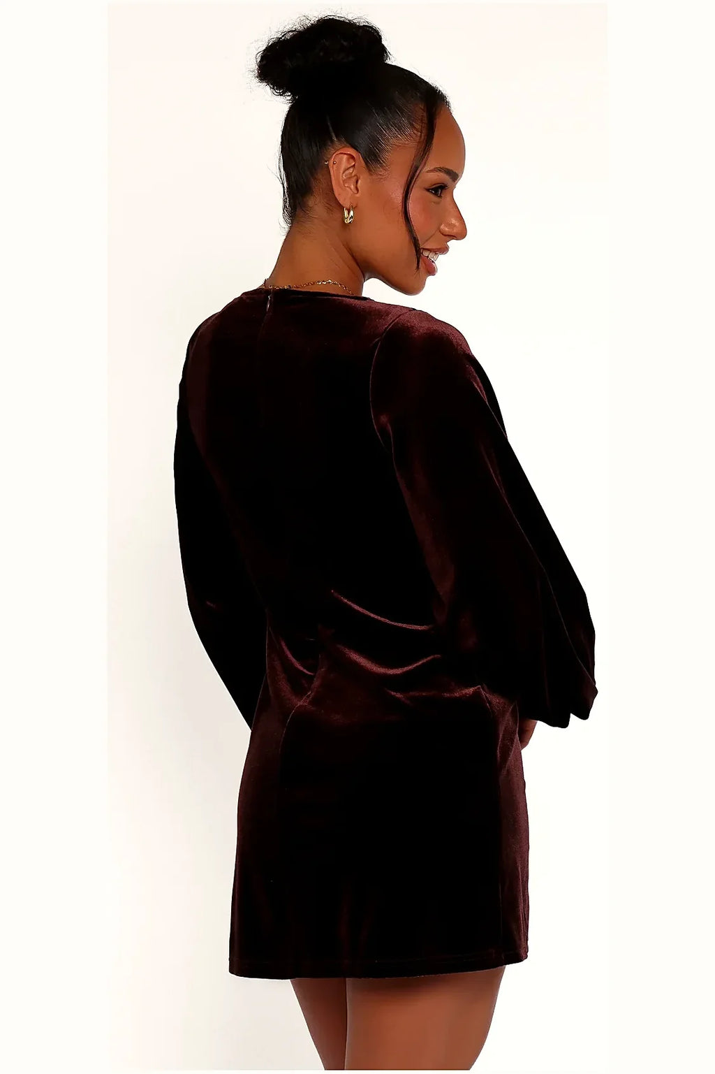 Twylar Long Sleeve Velvet Mini Dress - Brown