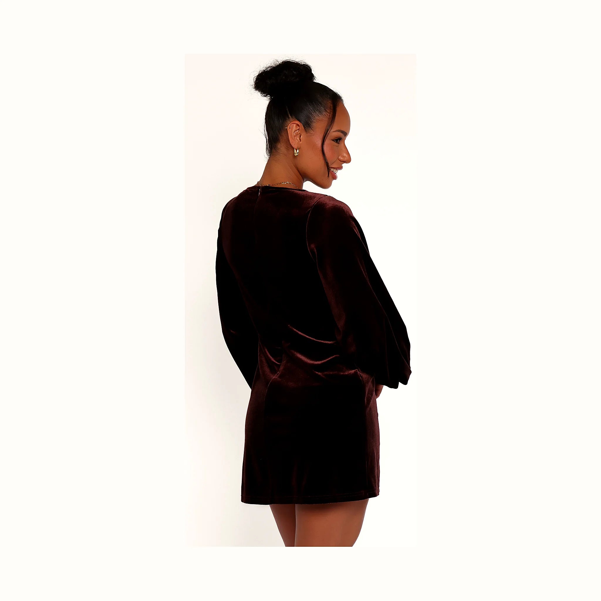 Twylar Long Sleeve Velvet Mini Dress - Brown