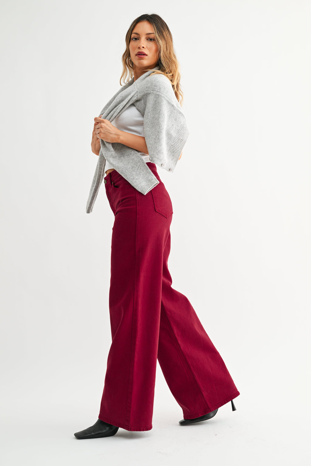 Bold palazzo width falling from thigh to hem