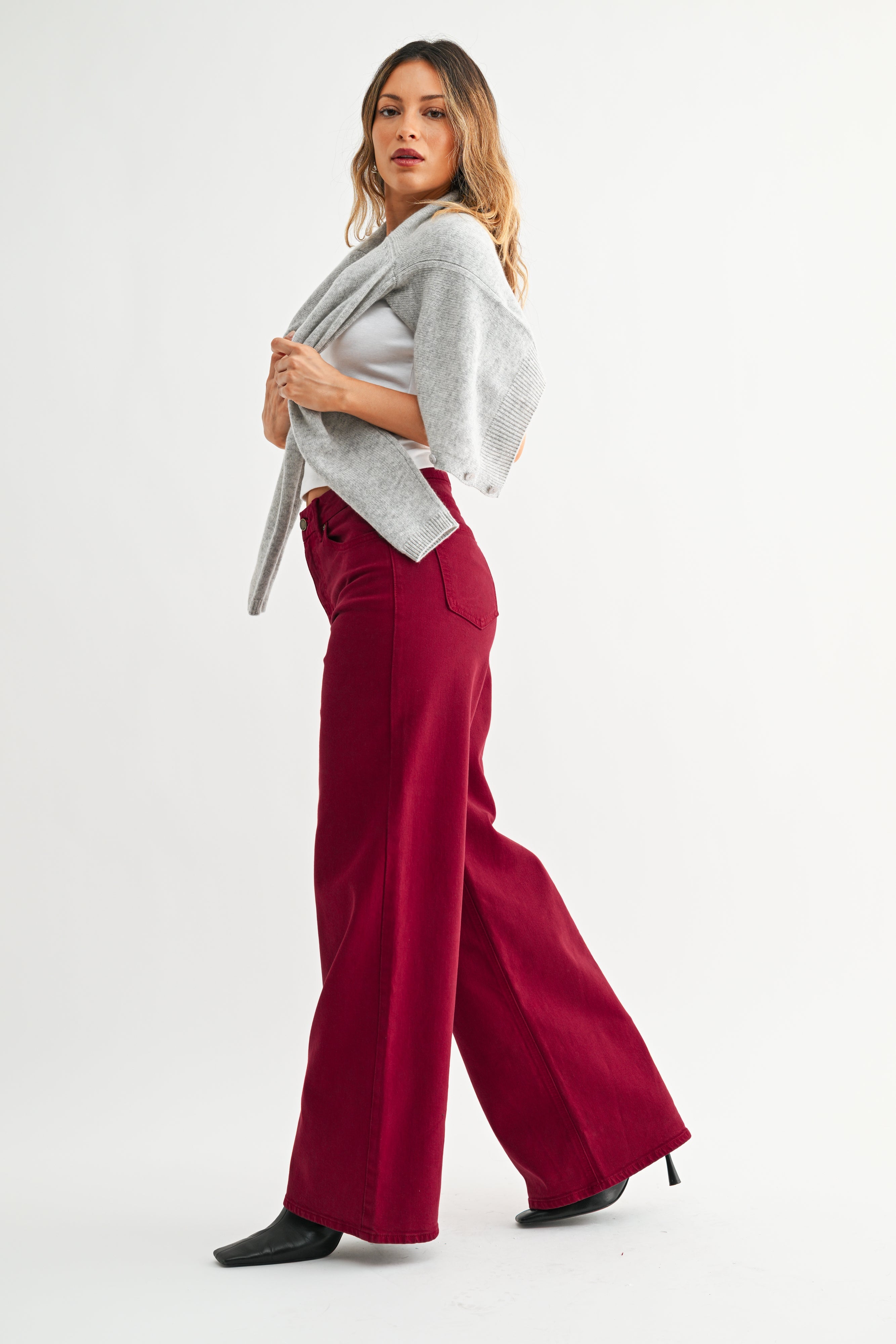 Bold palazzo width falling from thigh to hem