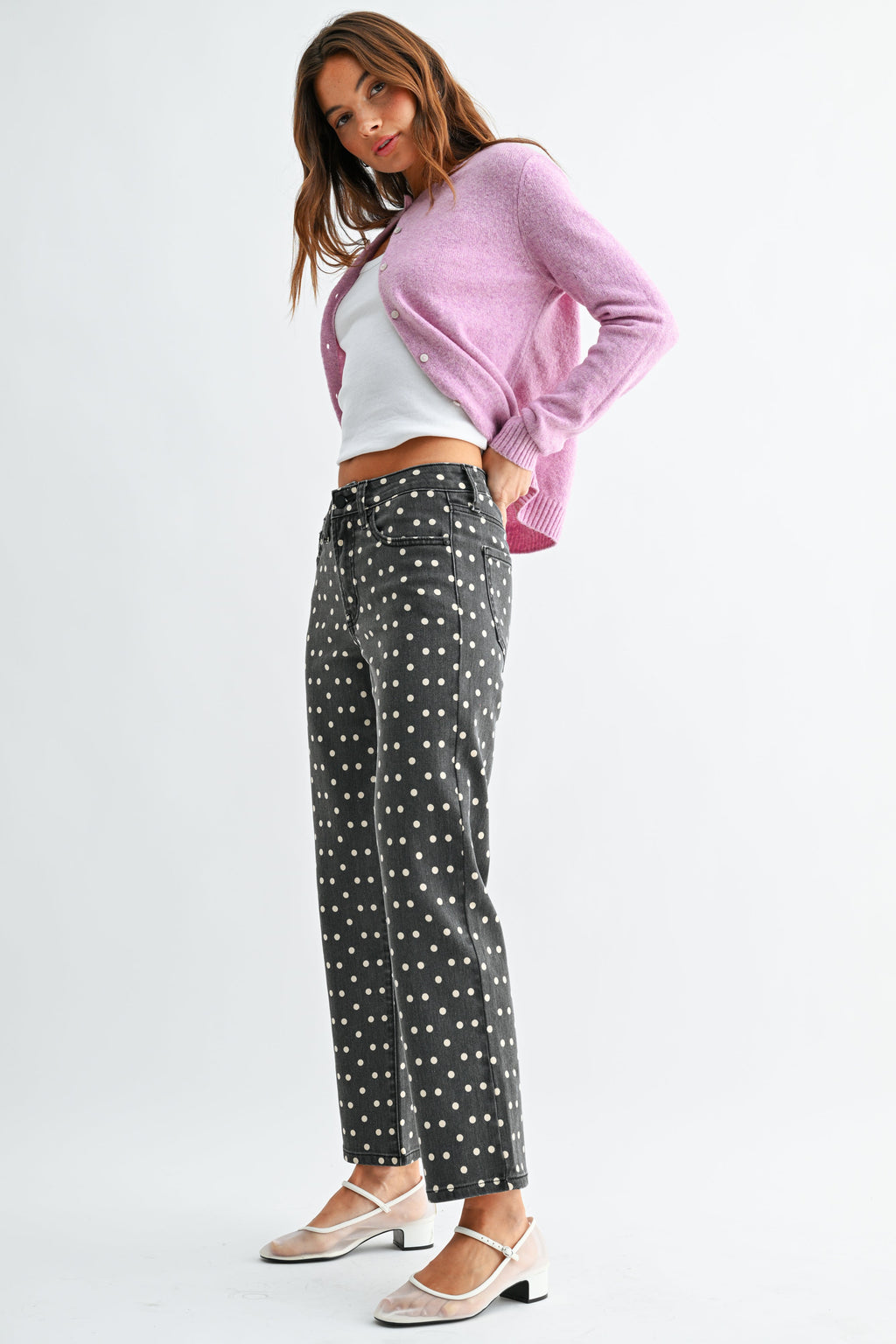 Ankle-cropped length on a high-rise jean