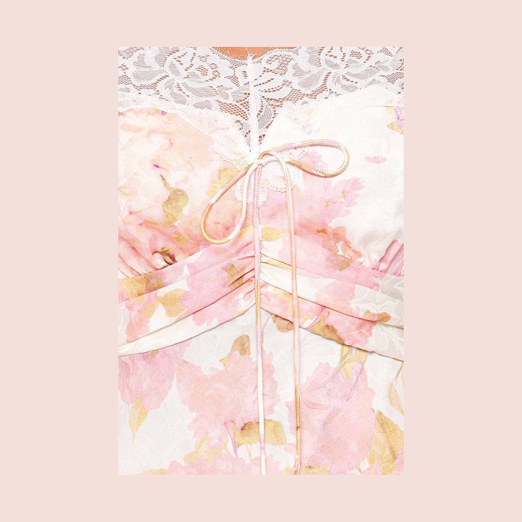 Voss Off Shoulder Lace Maxi Dress - Pink Floral
