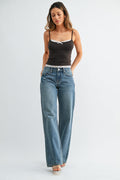 Washed black denim in a classic straight leg cut