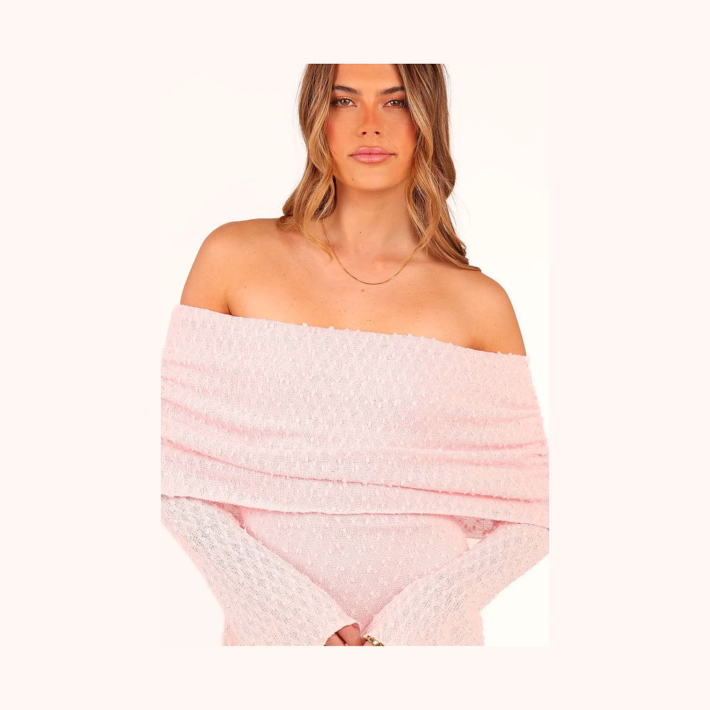 Off-shoulder dress with a straight fold-over neckline